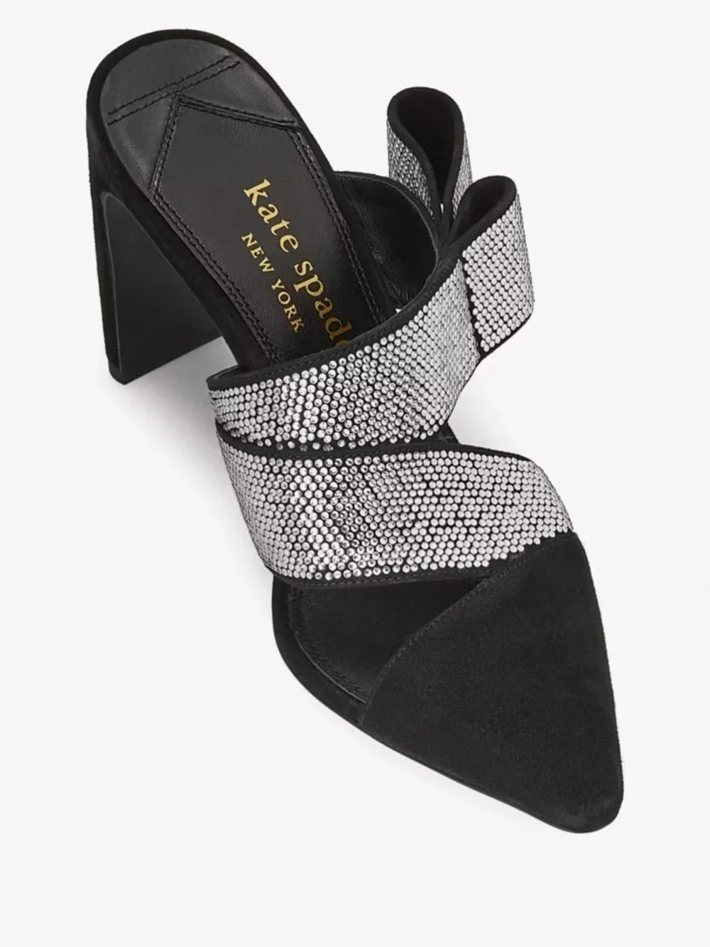 NEW Kate Spade Black Bianca Suede Crystal Rhinestone Wrap Closed Toe Pumps 6.5